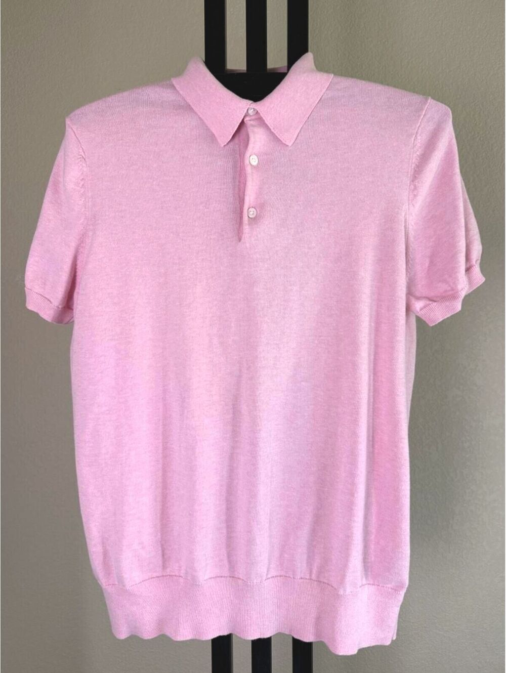 Brooks Brothers Cotton Knit Polo Sweater Mens Large Pink Short Sleeve